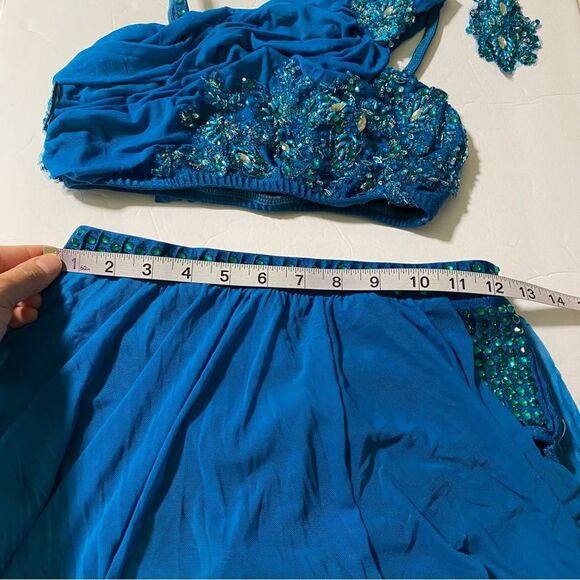 Glamour solo 2 piece dance costume teal blue lyrical embellished bling MA adult - Picture 8 of 11